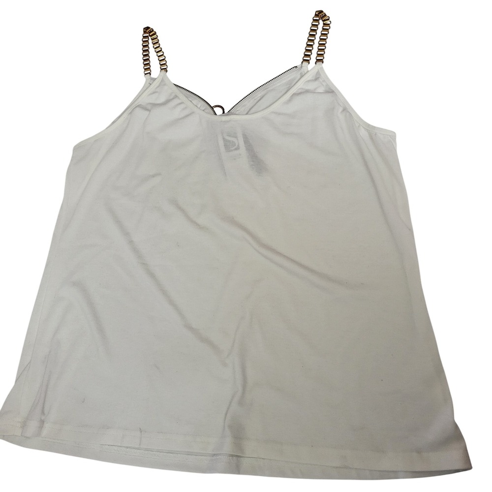 White Chain Strap V Neck Zip Front Camisole Tank Top Women XL Glam Chic Party - Picture 2 of 9